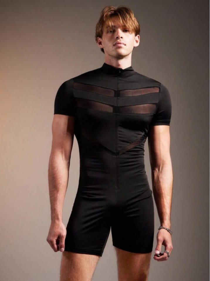 Men's Knitted Fashionable Casual Skinny Black Romper